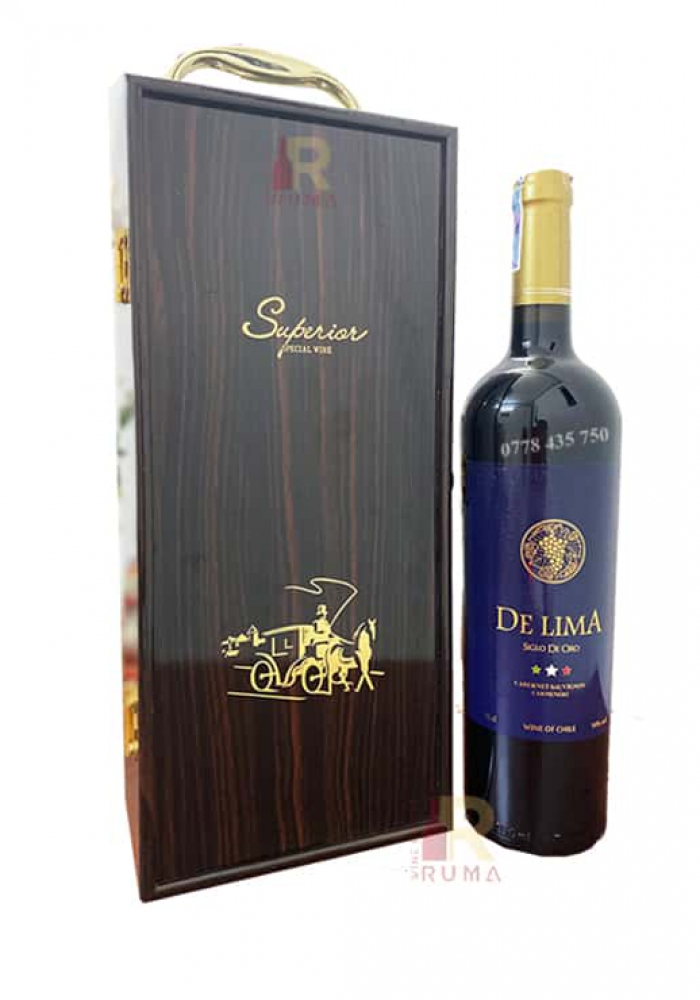 Set quà tặng tết hộp sơn mài 1 chai rượu vang Chile De Lima