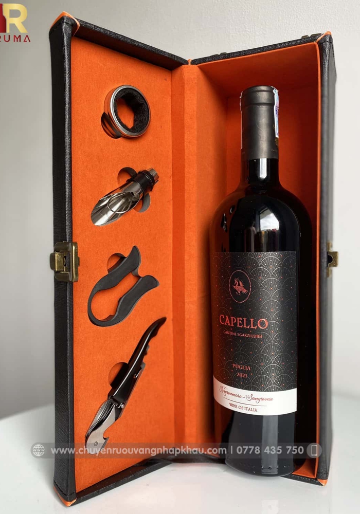 Quà tặng tết hộp da 1 chai rượu vang Ý Capello