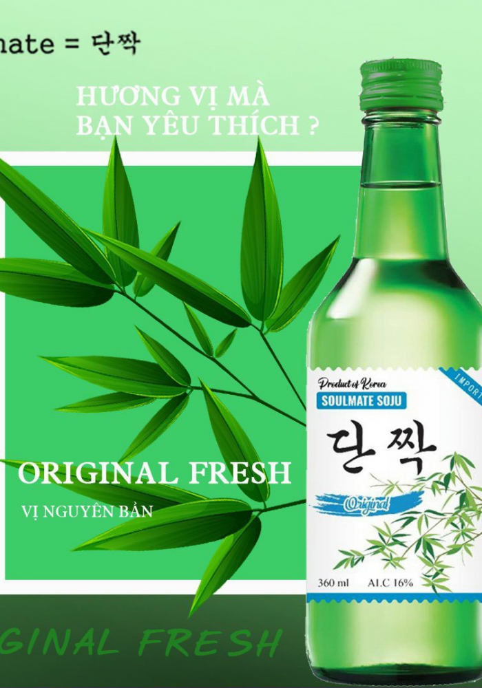 Rượu Soju Hàn Quốc Soulmate Original Fresh 360ml - Vị nguyên bản Hàn