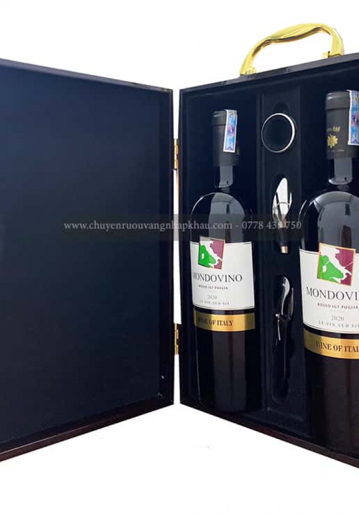 Set quà tặng tết hộp sơn mài 2 chai rượu vang Ý Mondovino Rosso