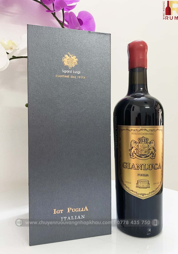 Quà tặng hộp 1 chai rượu vang Ý Gianluca kèm phụ kiện
