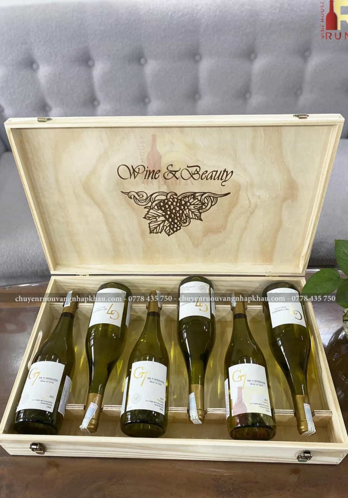 Quà tặng hộp gỗ 6 chai rượu vang Chile G7 Chardonnay