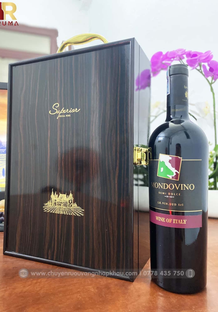 Set quà tặng tết hộp sơn mài 2 chai rượu vang Ý Mondovino Semi