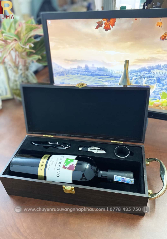 Set quà tặng tết hộp sơn mài 1 chai rượu vang Ý Mondovino Rosso