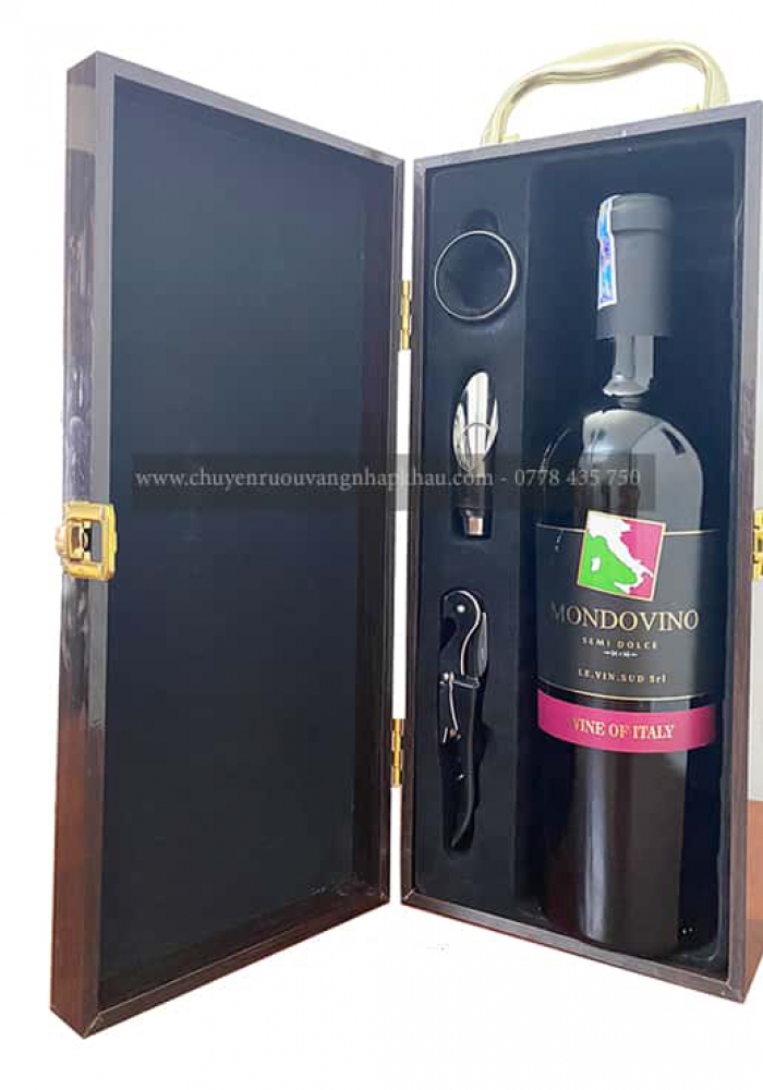 Set quà tặng tết hộp sơn mài 1 chai rượu vang Ý Mondovino Semi
