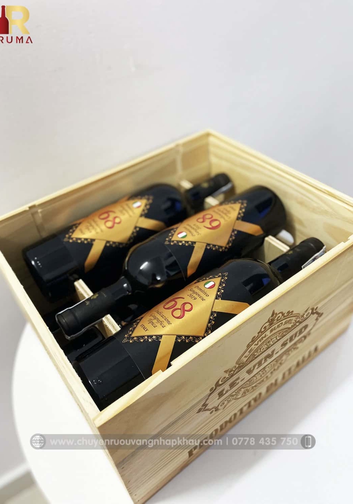 Quà tặng cao cấp hộp gỗ 6 chai rượu vang Ý 68