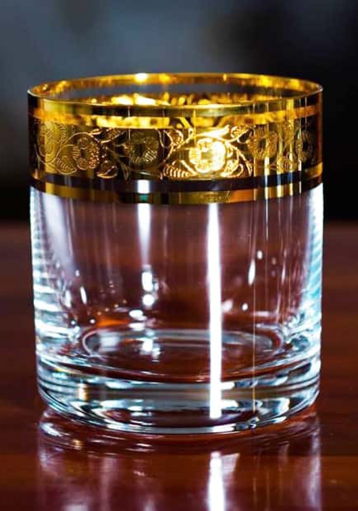 Bộ ly uống whisky mạ vàng họa tiết hoa mai Crystalite 300ml