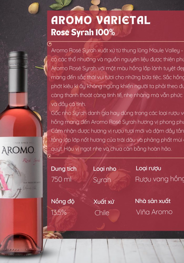 Rượu vang Chile Aromo Rose Syrah