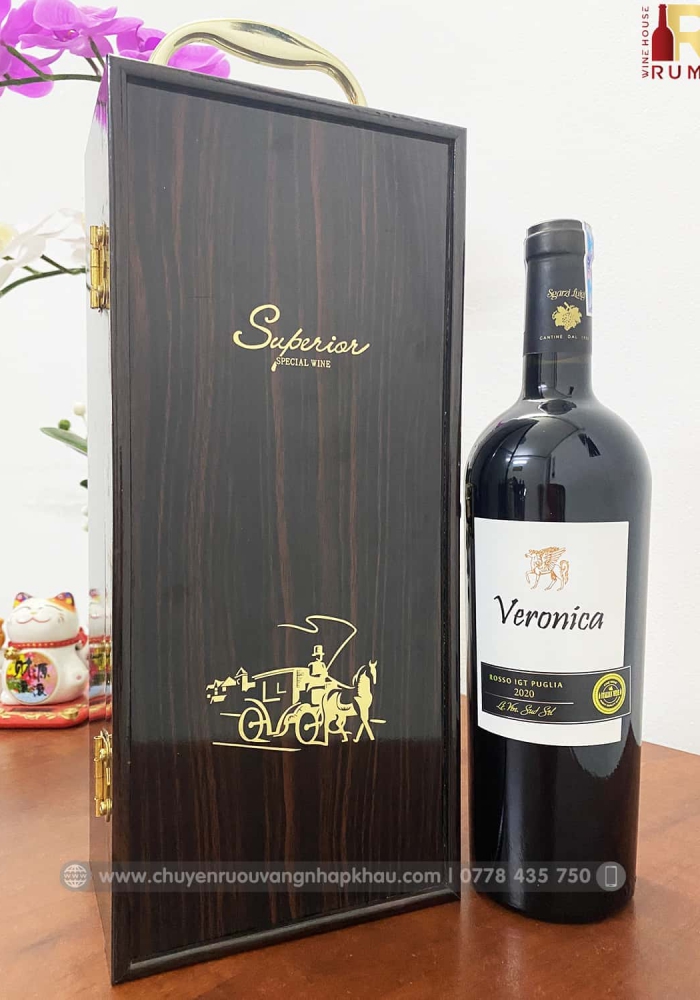 Set quà tặng tết hộp sơn mài 1 chai rượu vang Ý Veronica Rosso