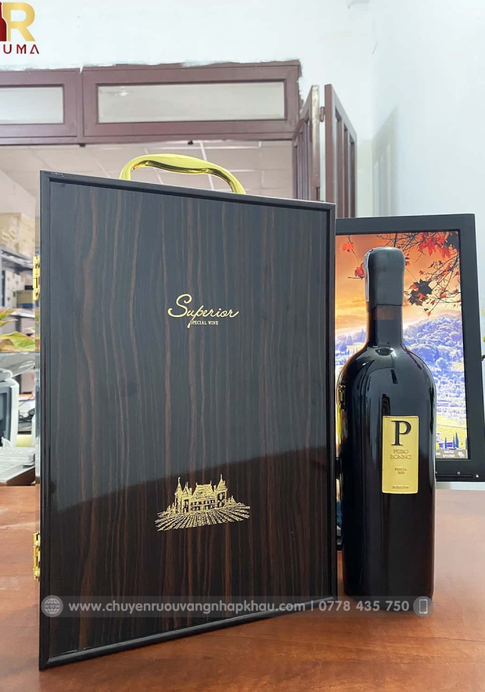 Set quà tặng tết hộp sơn mài 2 chai rượu vang Ý Piero Bonnci