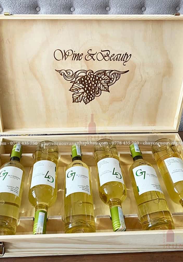 Quà tặng hộp gỗ 6 chai rượu vang Chile G7 Sauvignon Blanc