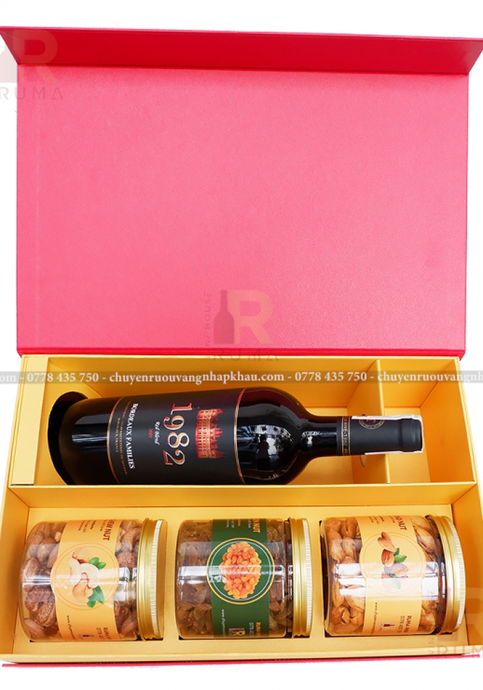 Hộp quà tặng tết rượu vang Pháp 1982 đỏ