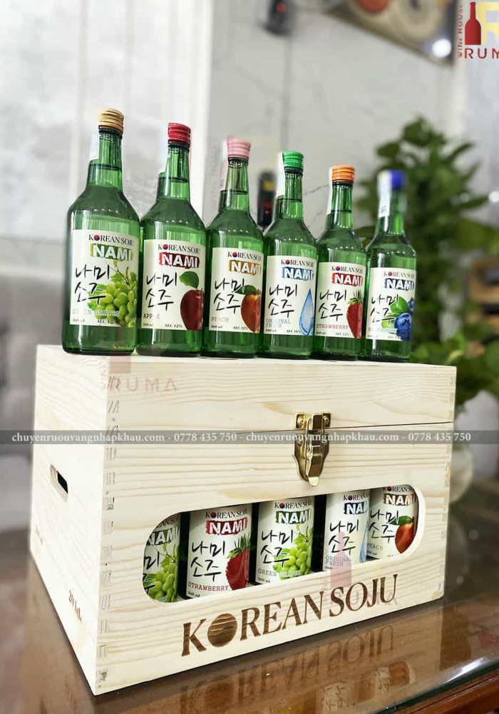 Hộp gỗ đựng 20 chai rượu soju Hàn Quốc