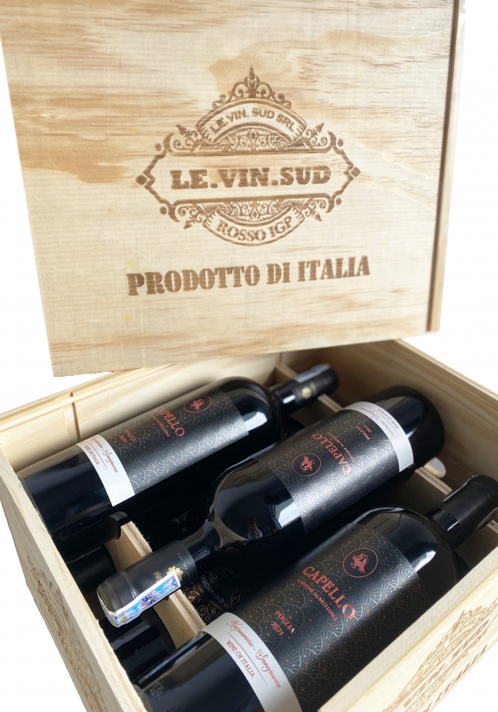 Quà tặng cao cấp hộp gỗ 6 chai rượu vang Ý Capello