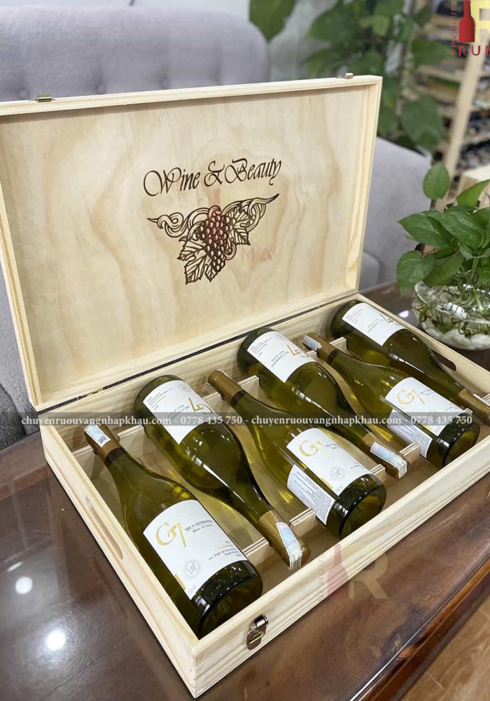 Quà tặng hộp gỗ 6 chai rượu vang Chile G7 Chardonnay