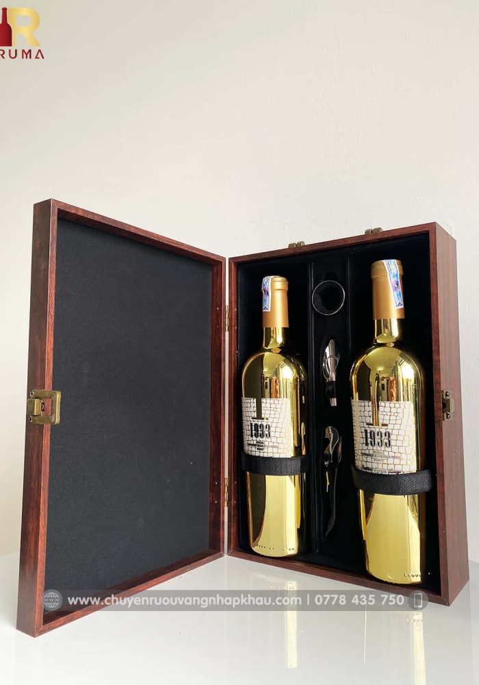Bộ quà tặng tết 2 chai rượu vang Ý 1933 Topaz
