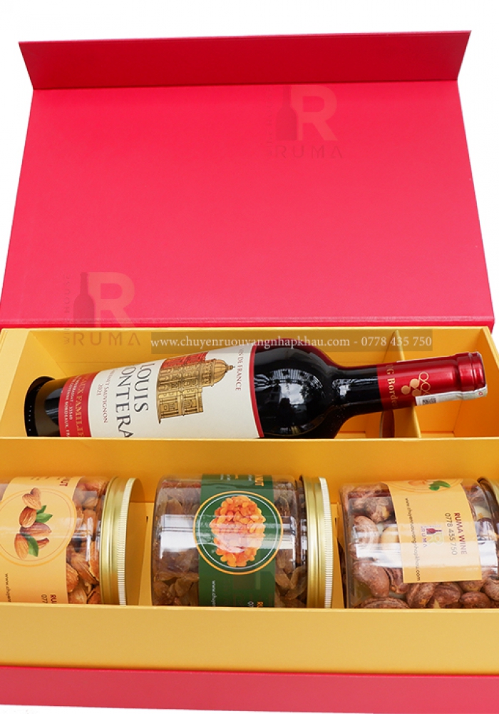 Hộp quà tặng tết rượu vang Pháp Louis Frontera đỏ