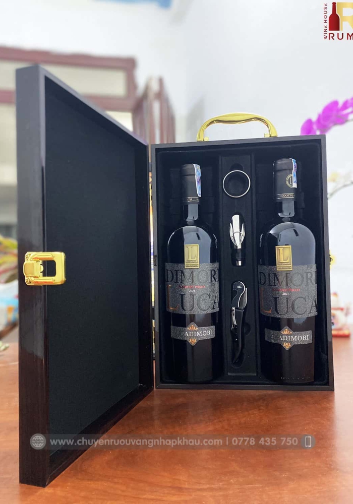 Set quà tặng tết hộp sơn mài 2 chai rượu vang Ý LucaDimori 14