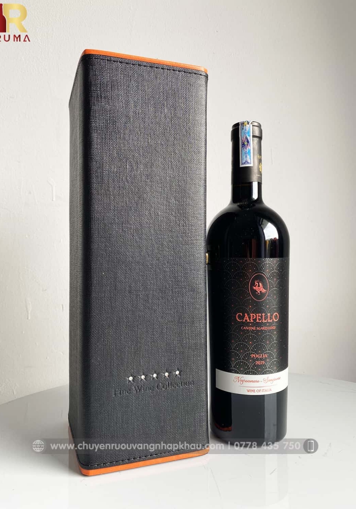 Quà tặng tết hộp da 1 chai rượu vang Ý Capello