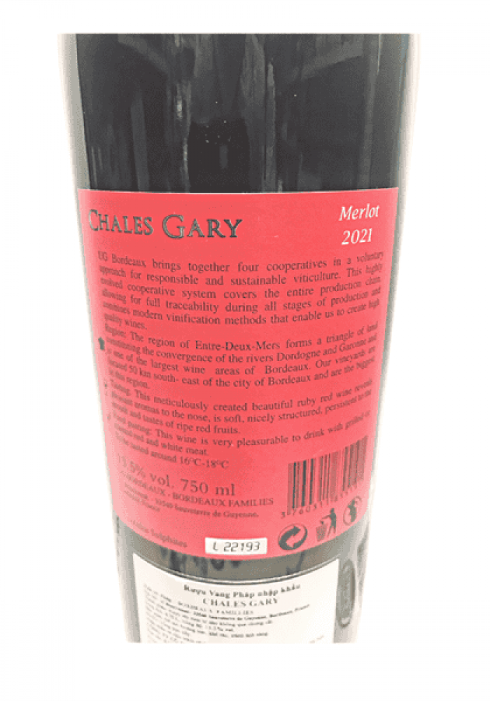Rượu vang Pháp Chales Gary Merlot