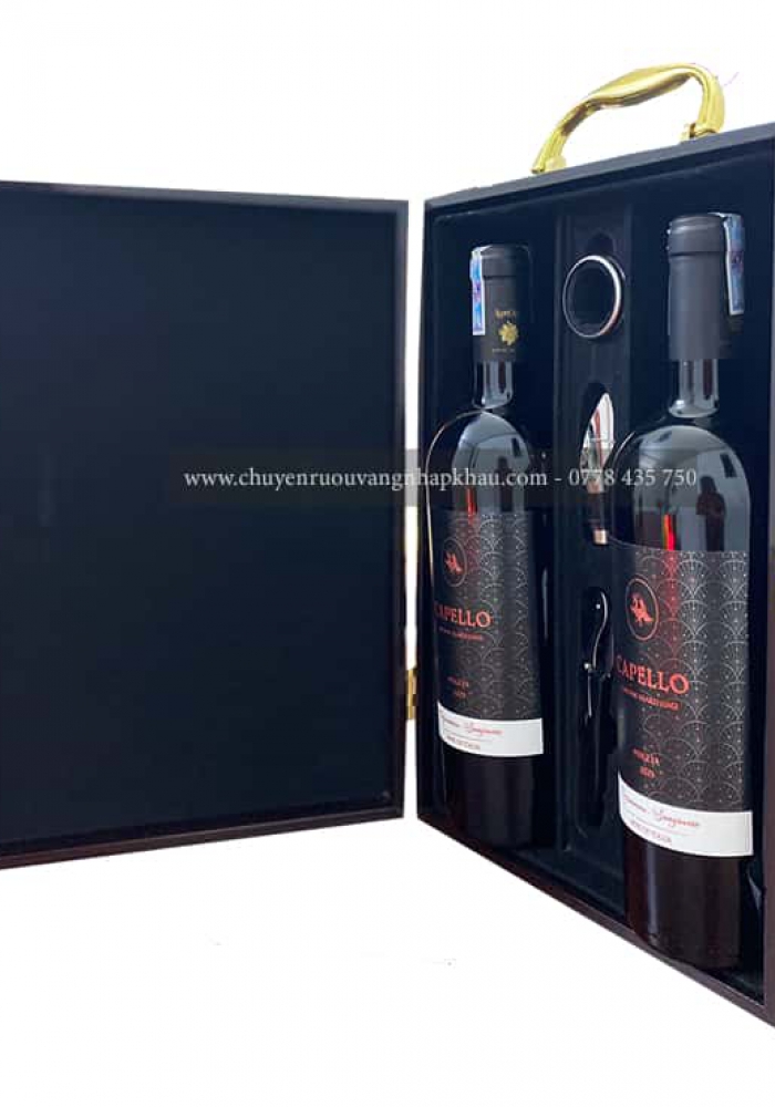 Set quà tặng tết hộp sơn mài 2 chai rượu vang Ý Capello