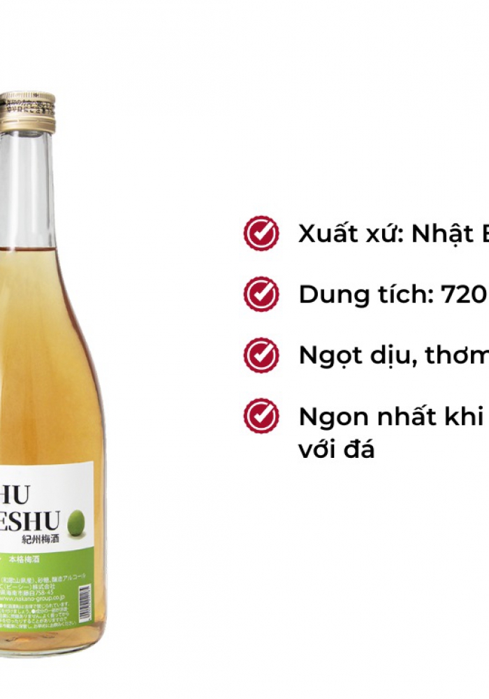 Rượu mơ Nhật Bản Umeshu Nakano Kishu 720ml